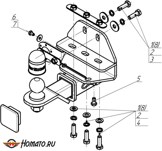 Фаркоп Toyota Land Cruiser 300 2021- | шар E - быстросъемный под квадрат, нагрузка 100/2500 | MOTODOR | 92525-E