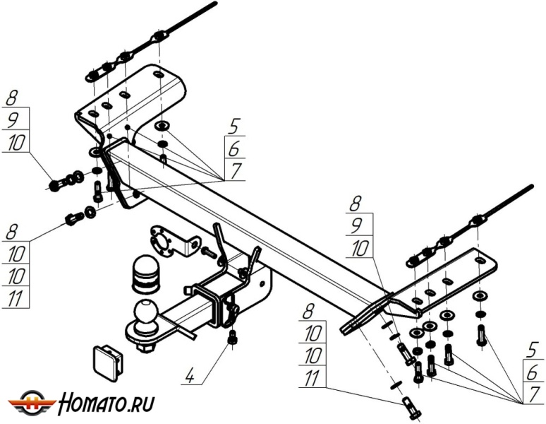 Фаркоп Exeed RX 2023- | шар E - быстросъемный под квадрат, нагрузка 75/1500 | MOTODOR | 99016-E