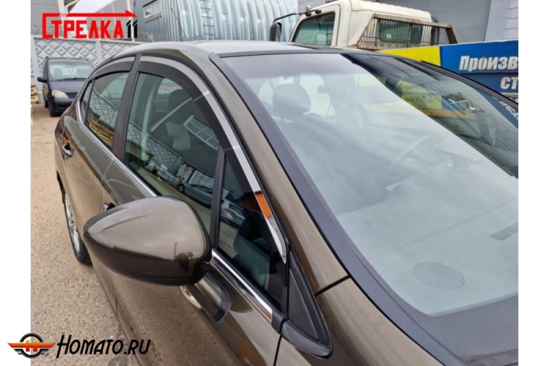 Дефлекторы Citroen C4 2013-2024 седан | с хром молдингом, из 4 частей, премиум, плоские, 2D