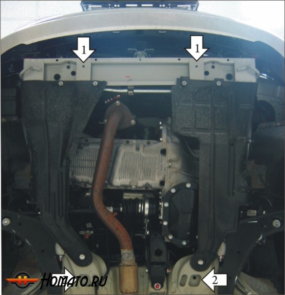 Защита картера Daewoo Nexia 2003-2007 | двигатель + КПП, 2 мм, сталь | MOTODOR | 00511