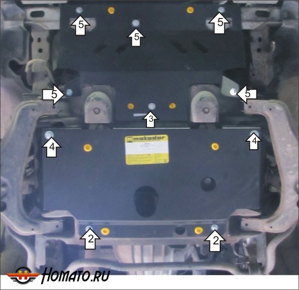 Защита картера Toyota Hiace 2004-2019 | двигатель + передний дифференциал + радиатор, 3 мм, сталь | MOTODOR | 12515