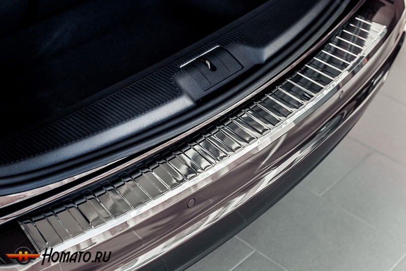 Накладка на задний бампер для Volkswagen Passat B8 2016+ | зеркальная нержавейка, с загибом, серия Piano
