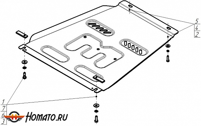 Защита картера KGM Rexton | КПП, 2 мм, сталь | MOTODOR | 72806