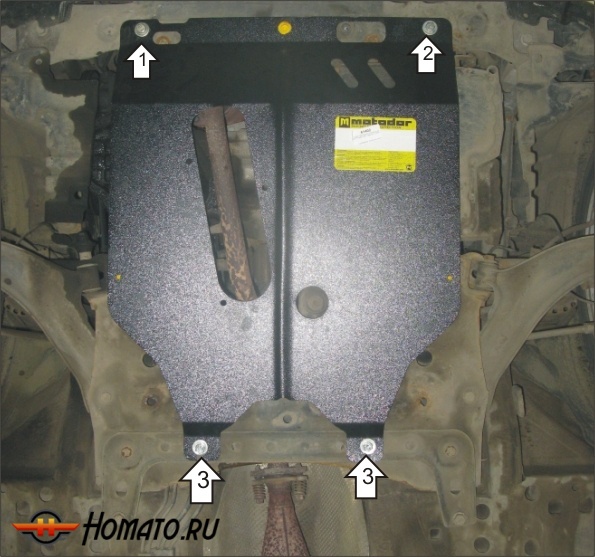 Защита картера Nissan Micra 2003-2010 | двигатель + КПП, 2 мм, сталь | MOTODOR | 61402