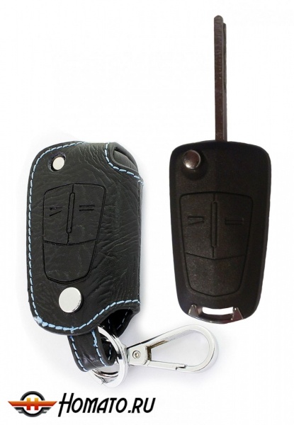 Брелок «кожаный чехол» для ключа Opel Antara с голубой нитью «вар.1»