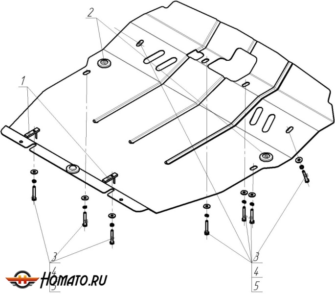 Защита картера Hyundai Santa Fé II 2011-2012 | двигатель + КПП, 2 мм, сталь | MOTODOR | 00917