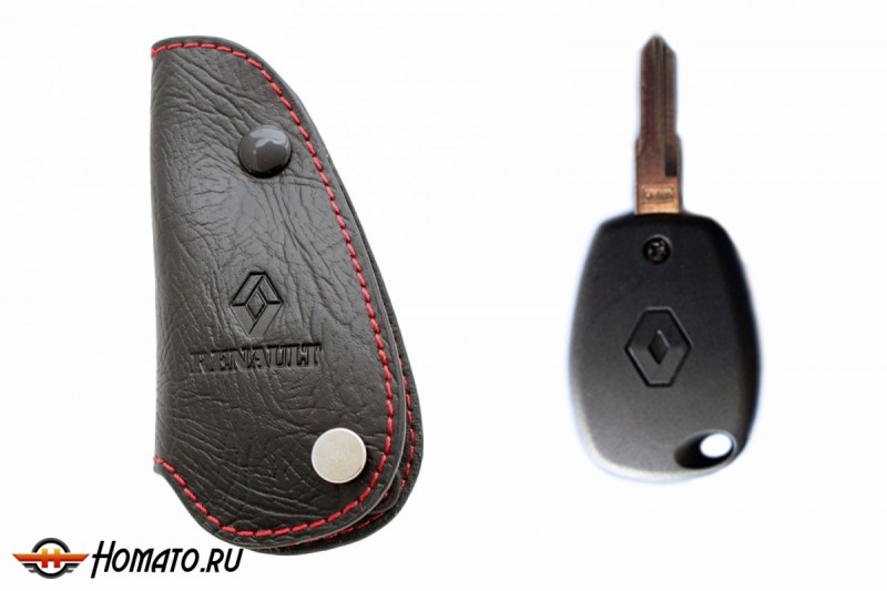Брелок «кожаный чехол» для ключей Renault Logan, Sandera, Duster с красной нитью