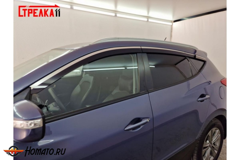 Дефлекторы Хендай Ай Икс 35 | с хром молдингом, из 6 частей, премиум, плоские, 2D