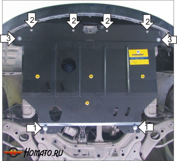 Защита картера Hyundai Sonata VI 2010-2014 | двигатель + КПП, 2 мм, сталь | MOTODOR | 70918