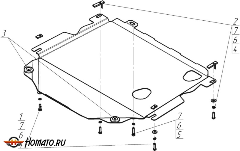 Защита картера Opel Antara 2006-2011 | двигатель + КПП, 2 мм, сталь | MOTODOR | 03014