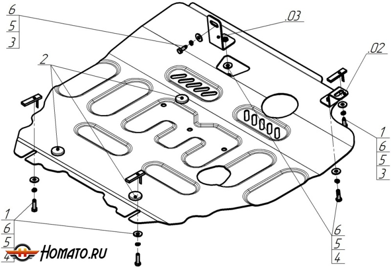 Защита картера Dodge Caliber 2006-2011 | двигатель + КПП, 2 мм, сталь | MOTODOR | 72901