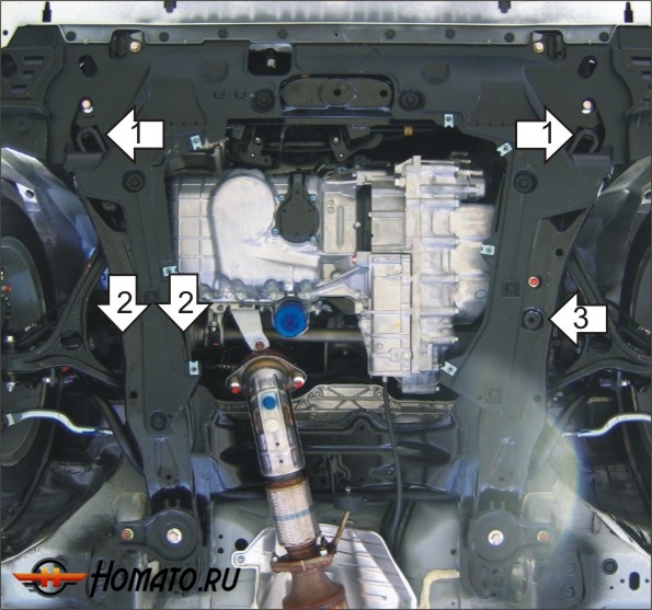 Защита картера Honda Accord VIII 2008-2012 | двигатель + КПП, 2 мм, сталь | MOTODOR | 00820