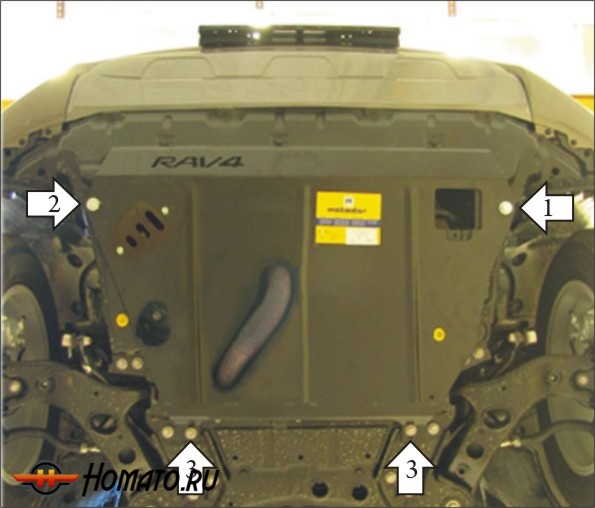 Защита картера Toyota RAV 4 2010-2013 | двигатель + КПП, 2 мм, сталь | MOTODOR | 02554
