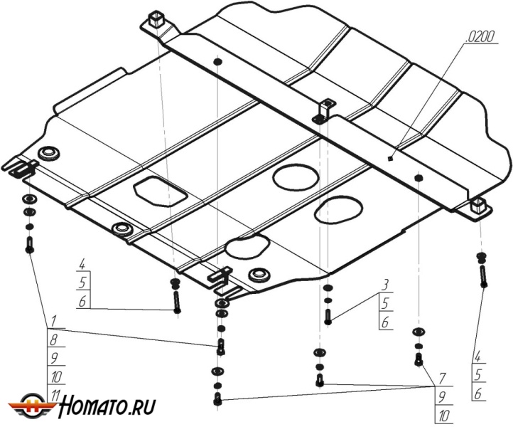 Защита картера Hyundai i30 2011-2015 | двигатель + КПП, 2 мм, сталь | MOTODOR | 00936