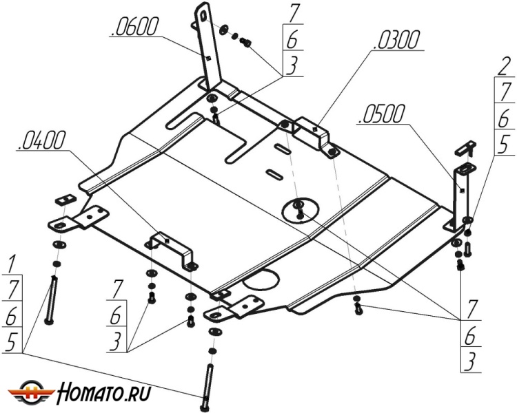 Защита картера Mitsubishi Carisma 1995-2006 | двигатель + КПП, 2 мм, сталь | MOTODOR | 01306