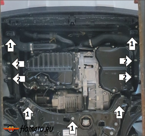 Защита картера Volkswagen Teramont 2018-2024 | двигатель + КПП, 2 мм, сталь | MOTODOR | 72703