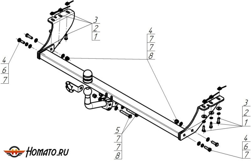 Фаркоп Toyota Noah 2014-2021 | шар A - оцинкованный, нагрузка 75/1500 | MOTODOR | 92520-A