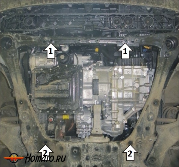 Защита картера Hyundai Staria 2022- | двигатель + КПП, 2 мм, сталь | MOTODOR | 70908