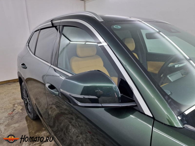 Дефлекторы Geely EX5 EM-i 2026+ | с хром молдингом, из 6 частей, премиум, плоские, 2D