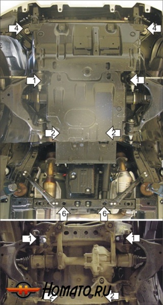 Защита картера Toyota Land Cruiser Prado 120 2002-2009 | двигатель + передний дифференциал + КПП, 3 мм, сталь | MOTODOR | 15002