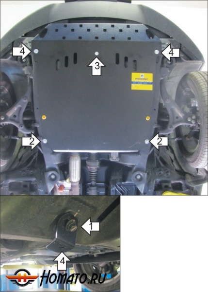 Защита картера Ssangyong Actyon New 2010-2013 | двигатель + КПП + радиатор, 2 мм, сталь | MOTODOR | 02809