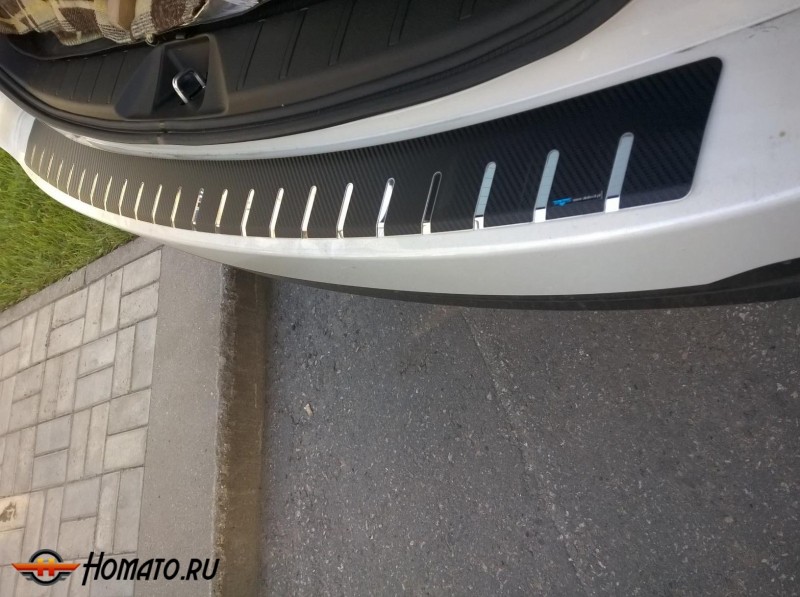 Накладка на задний бампер для Subaru Forester 2013+ | карбон + нержавейка, с загибом