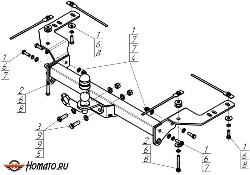 Фаркоп Toyota Land Cruiser 200 2007-2012 | шар FE - оцинкованный, нагрузка 120/2000 | MOTODOR | 92503-FE