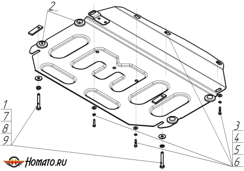 Защита картера Hyundai Elantra 2006-2010 | двигатель + КПП, 2 мм, сталь | MOTODOR | 70919
