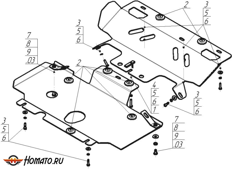 Защита картера Toyota Hiace 2004-2019 | двигатель + передний дифференциал + радиатор, 3 мм, сталь | MOTODOR | 12515