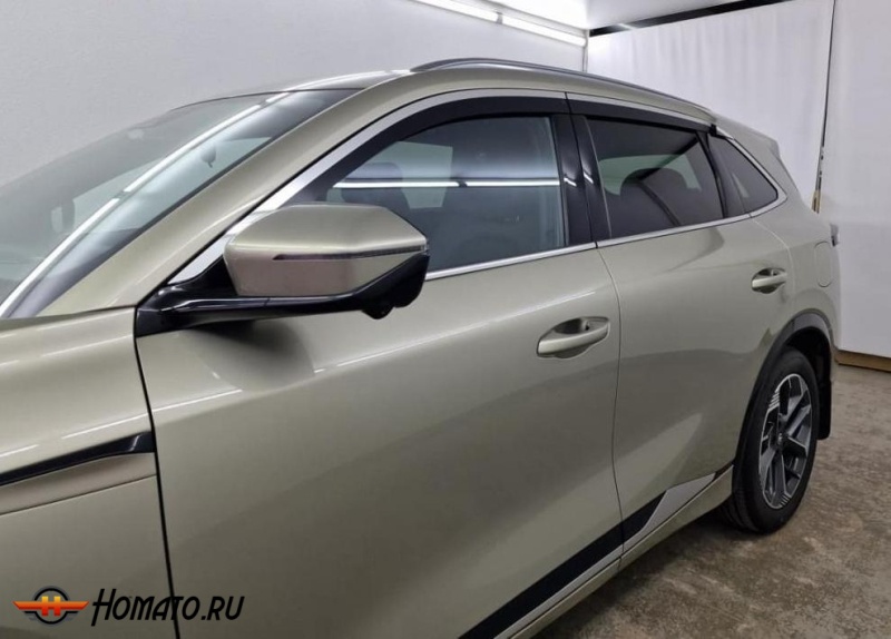 Дефлекторы Changan CS75 Plus 4 2025+ | с хром молдингом, из 6 частей, премиум, плоские, 2D