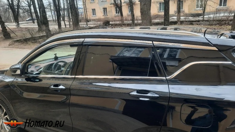 Премиум дефлекторы окон из 6 частей для Джили Кулрей 2020+/2024+ | с молдингом из нержавейки