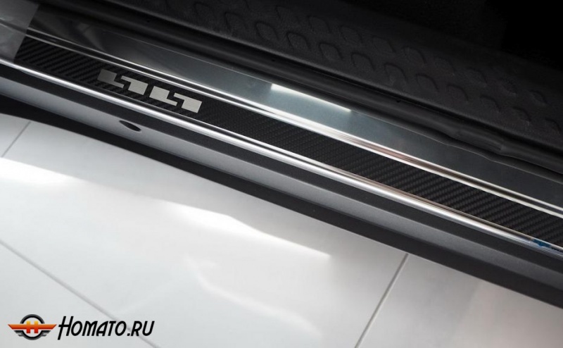 Накладки на пороги для Toyota Land Cruiser 200 | карбон + нержавейка