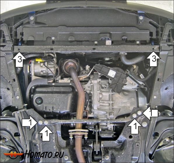 Защита картера Peugeot 207 2006-2012 | двигатель + КПП, 2 мм, сталь | MOTODOR | 71603