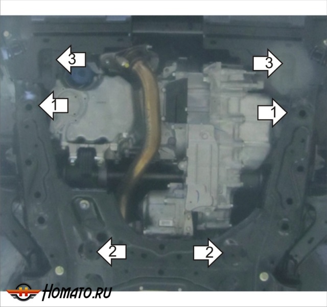 Защита картера Honda CR-V IV 2012-2016 | двигатель + КПП, 2 мм, сталь | MOTODOR | 00833