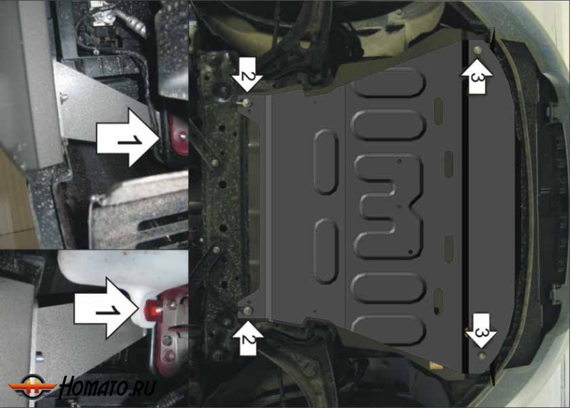 Защита картера Ford Fiesta 2015-2019 | двигатель + КПП, 2 мм, сталь | MOTODOR | 70704