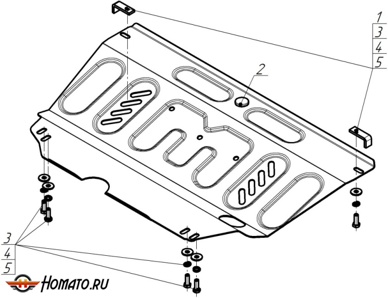 Защита картера Peugeot 207 2006-2012 | двигатель + КПП, 2 мм, сталь | MOTODOR | 71603
