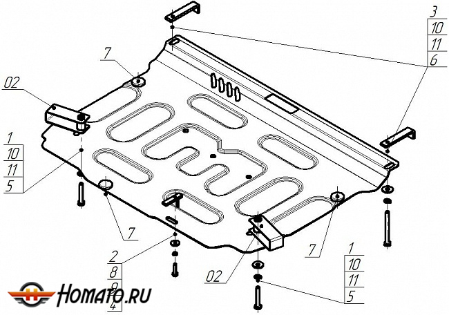 Защита картера Honda Civic 8 (4D) 2006-2012 | двигатель + КПП, 2 мм, сталь | MOTODOR | 70815