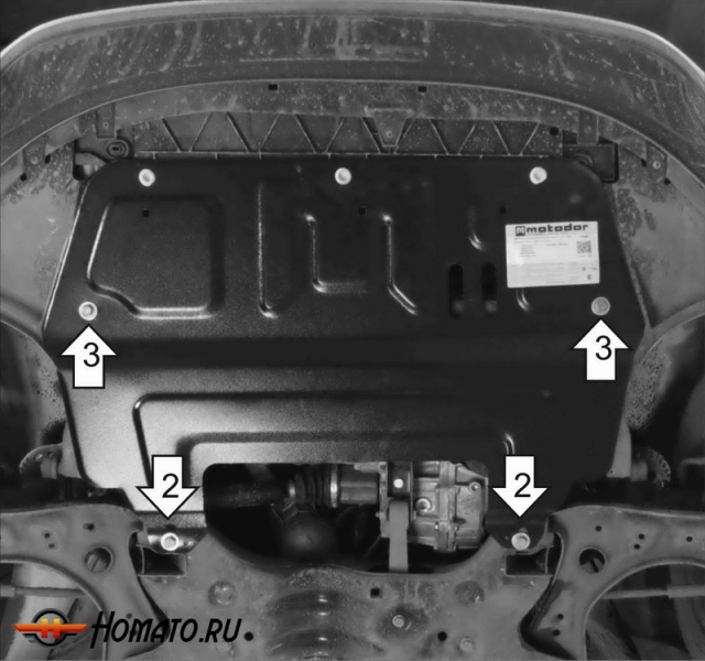 Защита картера Volkswagen Polo Седан 2010-2015 | двигатель + КПП, 2 мм, сталь | MOTODOR | 72301