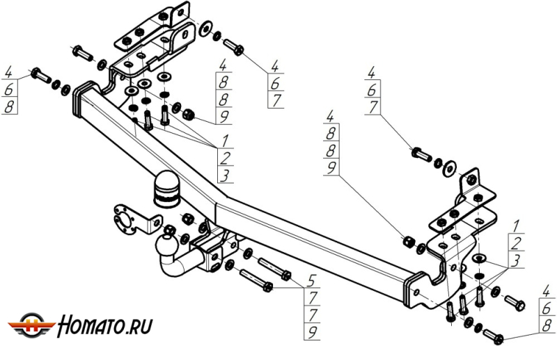 Фаркоп Chery Tiggo 9 2024- | шар A - оцинкованный, нагрузка 50/1250 | MOTODOR | 99024-A