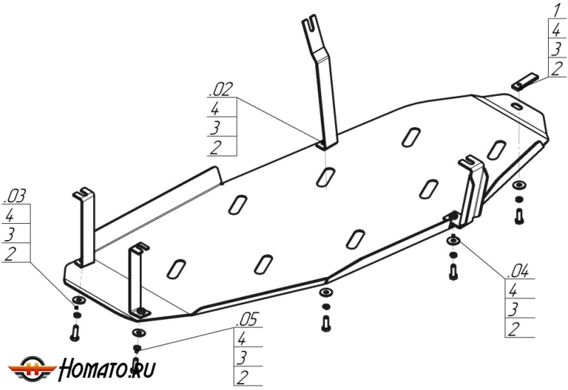Защита картера Mitsubishi Pajero IV 2012-2020 | топливный бак, 3 мм, сталь | MOTODOR | 11337