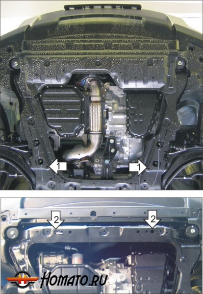 Защита картера Nissan X-Trail 2007-2010 | двигатель + КПП, 2 мм, сталь | MOTODOR | 71401