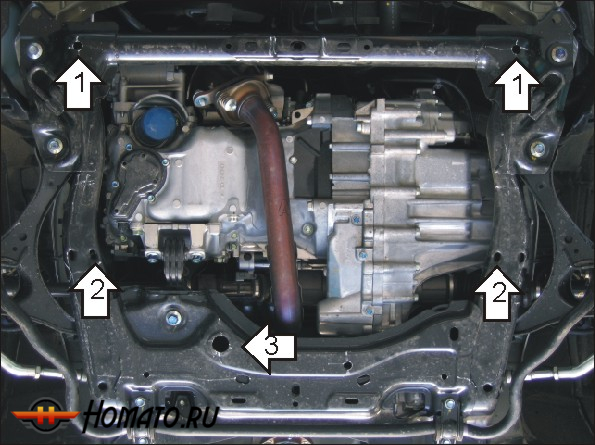 Защита картера Honda Civic 8 (4D) 2006-2012 | двигатель + КПП, 2 мм, сталь | MOTODOR | 70815