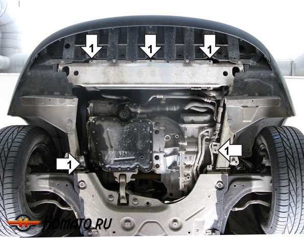 Защита картера Renault Laguna III 2007-2015 | двигатель + КПП, 2 мм, сталь | MOTODOR | 01703
