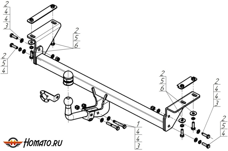 Фаркоп Nissan Qashqai 2010-2014 | шар A - оцинкованный, нагрузка 75/1500 | MOTODOR | 91413-A