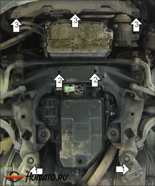 Защита картера Audi A6 1997-2001 | двигатель + КПП, 2 мм, сталь | MOTODOR | 00127