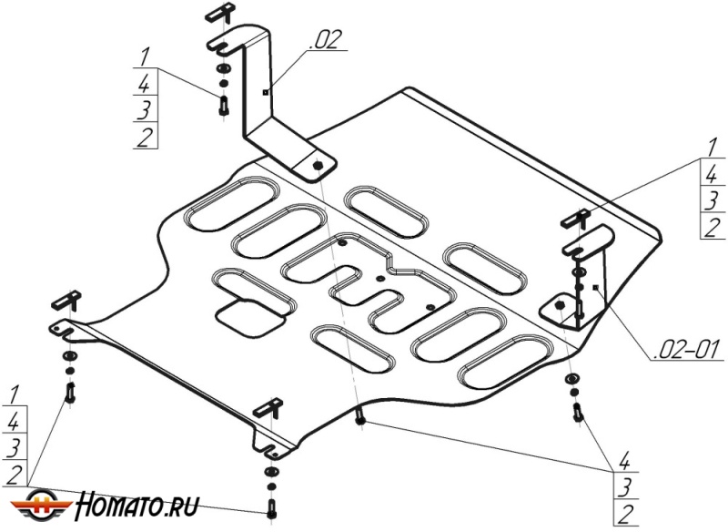Защита картера FAW Bestune T77 2022- | двигатель + КПП, 2 мм, сталь | MOTODOR | 73901