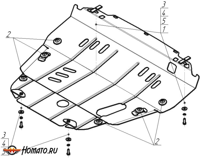 Защита картера Honda Pilot 2011-2015 | двигатель + КПП, 2 мм, сталь | MOTODOR | 00823