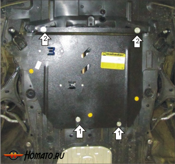 Защита картера Honda Civic IX 2012-2016 | двигатель + КПП + масляного фильтра, 2 мм, сталь | MOTODOR | 00832