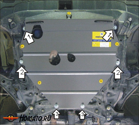 Защита картера Honda CR-V III 2006-2009 | двигатель + КПП, 2 мм, сталь | MOTODOR | 70809