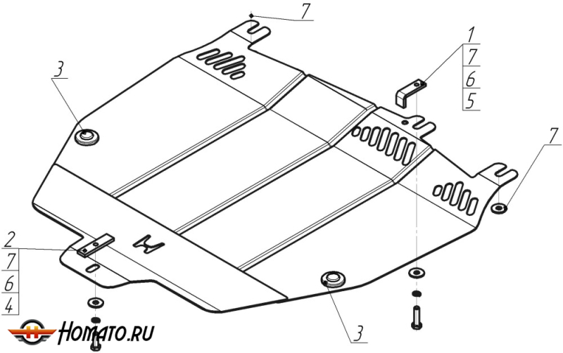Защита картера Honda Civic VIII 2005-2012 | КПП + двигатель, 2 мм, сталь | MOTODOR | 00813
